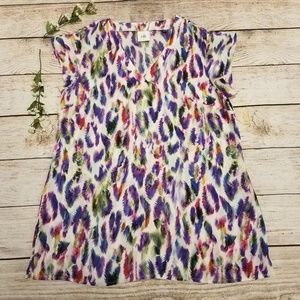 CAbi Feather Print Cap Sleeve Blouse S B6